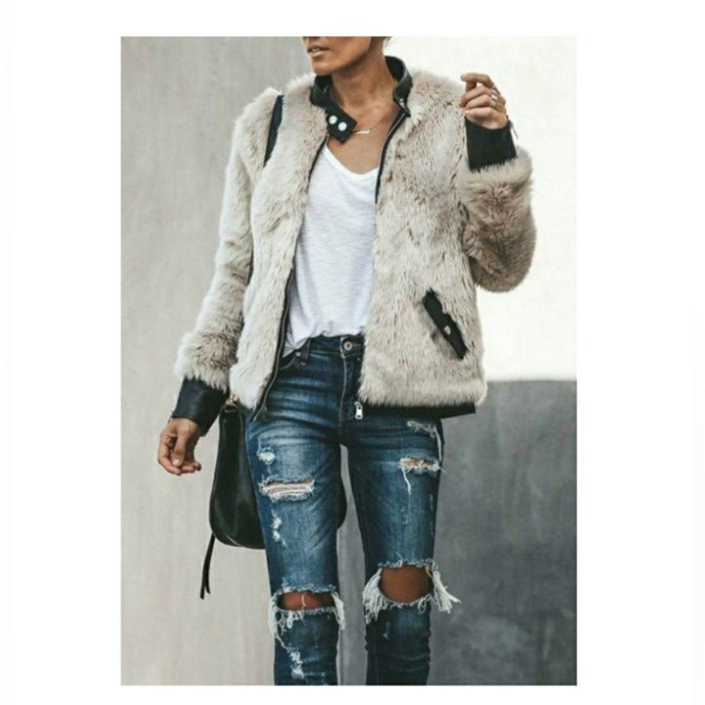 Zara Women’s Faux Fur & Faux Leather Teddy Bomber Jacket Size Medium